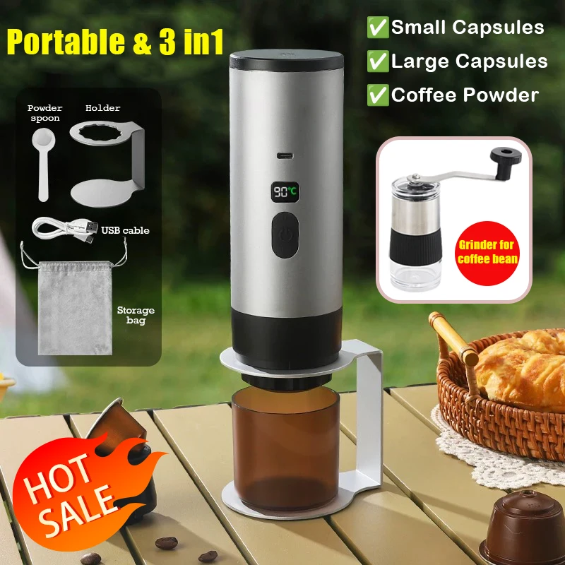 Cafetera portátil inalámbrica para acampar y coche, cafetera portátil con pantalla Digital, cafetera Espresso portátil 3 en 1