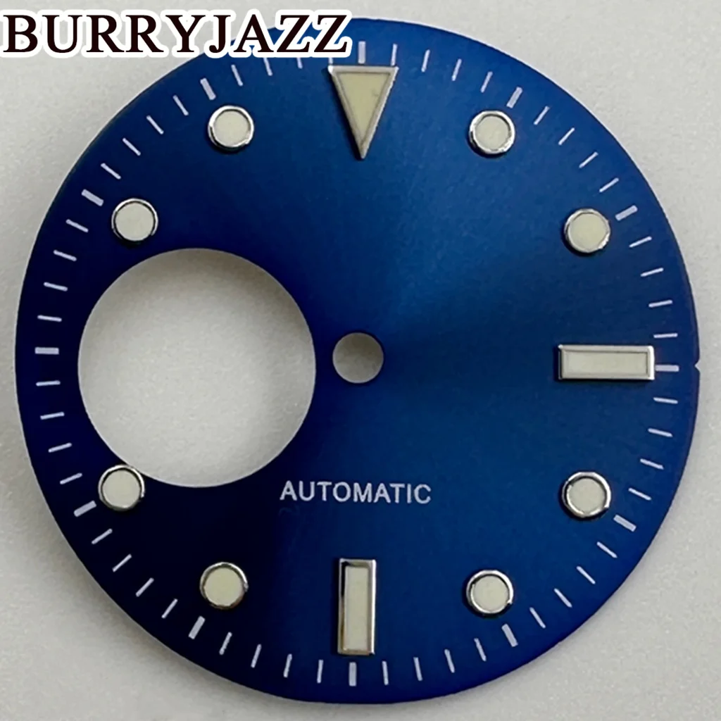 BURRYJAZZ 29mm No Logo NH38 Silver Grey Black Blue Green Dial Green Luminous Dial 3 O\'clock Case Crown