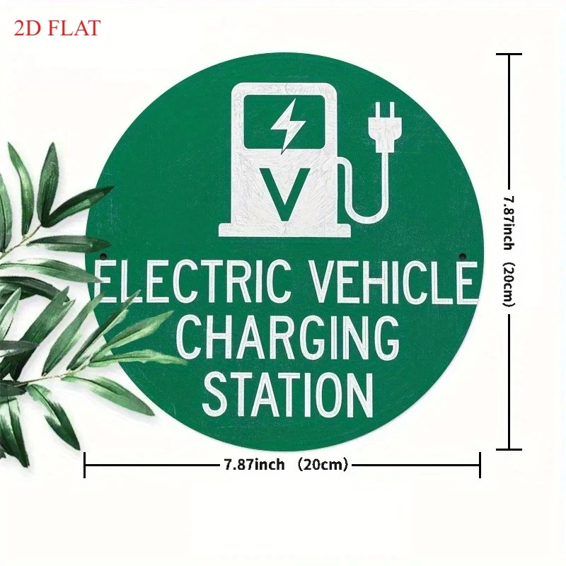 Hd Tin Sign, Electric Vehicle Charging Station Round Metal Wall Art, Vintage Ev Charging Area Warning Sign, Suitable for Garage Parking