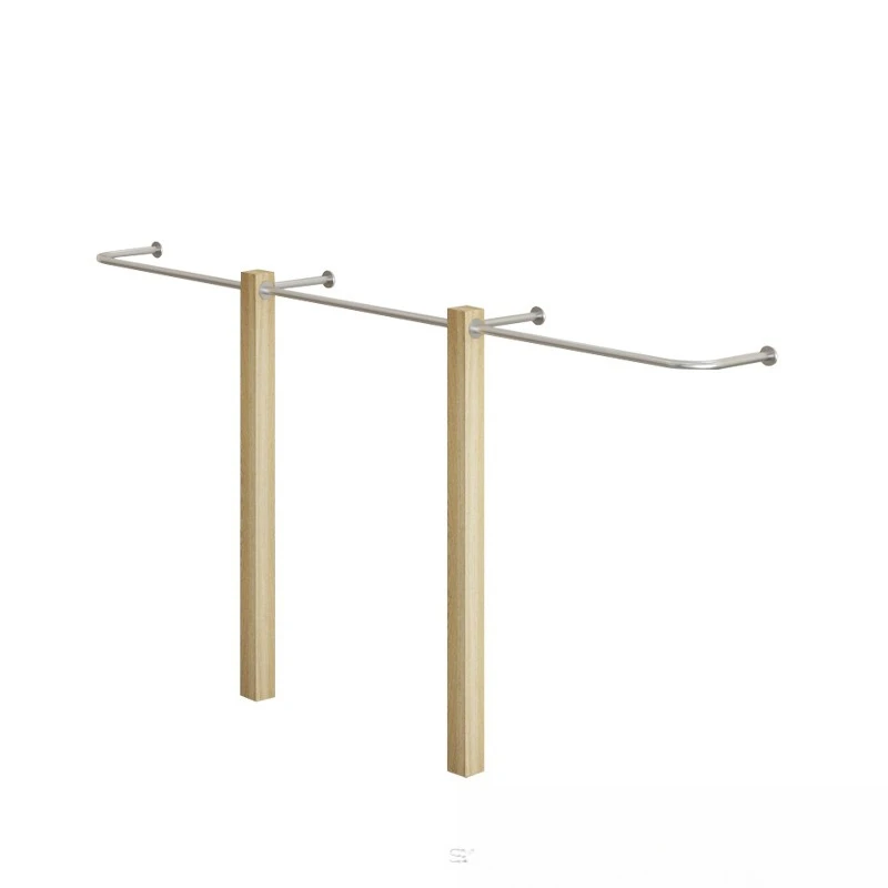 

Clothing store display rack stainless steel solid wood women clothing hanging clothes wall hanging