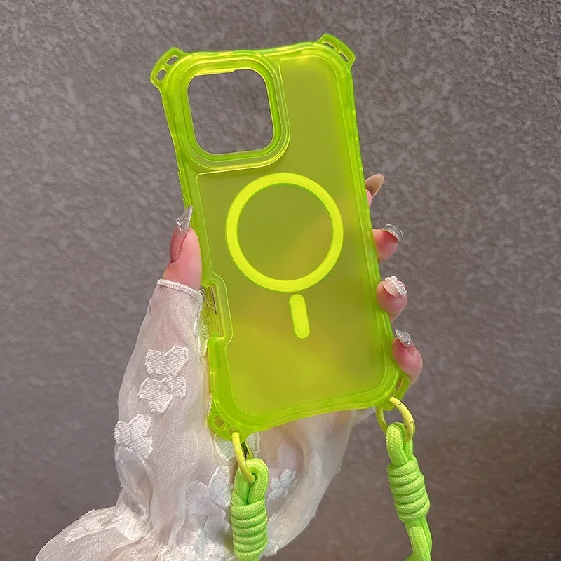

3 in1 Magnetic Heavy Duty Armor Wrist Strap Neon Case for CHAOYIDIAN IPhone 17 16 15 14 13 12 Pro Max Air Hard Cover