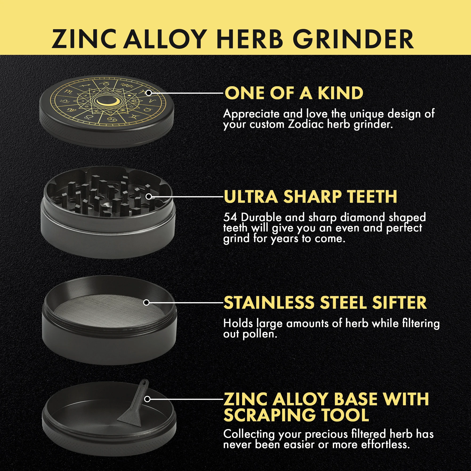 Astrological Zodiac Metal Herb Grinder 50mm/2inch
