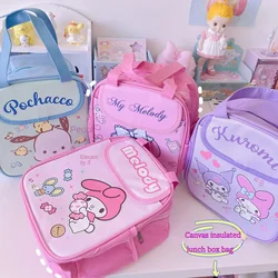 Kawaii Sanrio Kuromi Lunch Bag Anime My Melody Cinnmoroll Travel Thermal Breakfast Box School Child Large Capacity Tote Food Bag