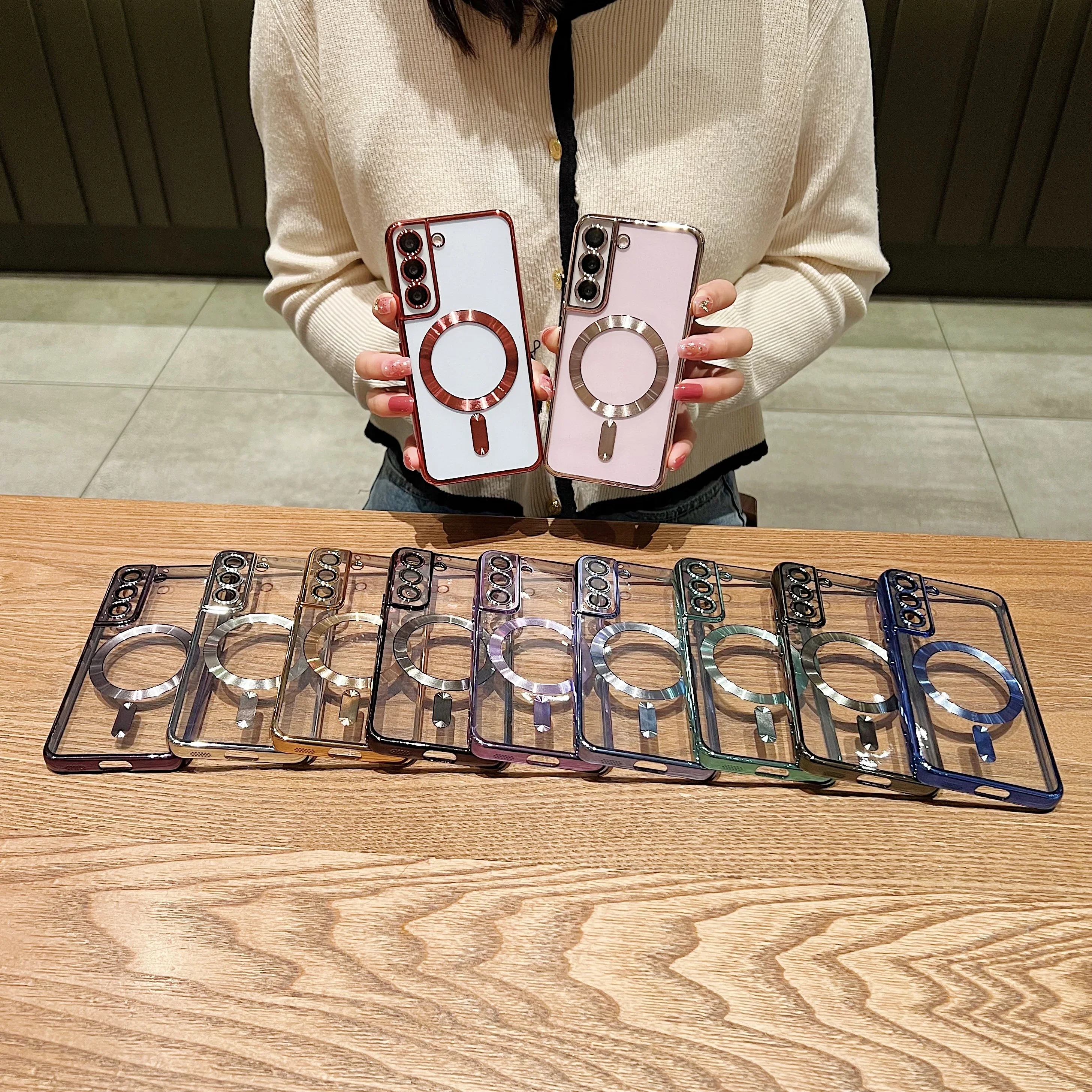 Luxury Plating Clear Magnetic For Magsafe Wireless Charge Case For Samsung Galaxy S20 S21 S22 S23 S24 Ultra Plus Silicone Cover
