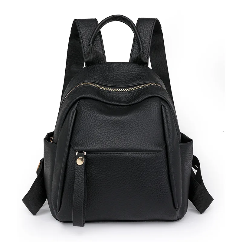 Ladies Genuine Leather Pebbled Mini Backpack, Multi-Pocket Anti-Theft Shoulder Bag for Daily Commute and Travel