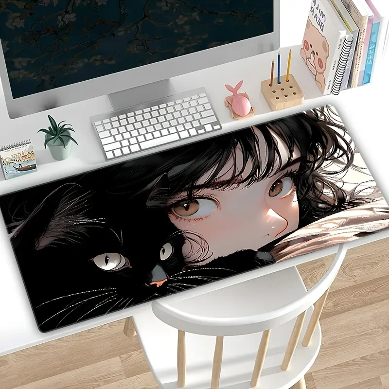 

Large Anime Girl and Cat Patterned Mouse Padrubber Keyboard Pad Desktop Accessories Mouse Mat Mousepads Gaming Computer Table