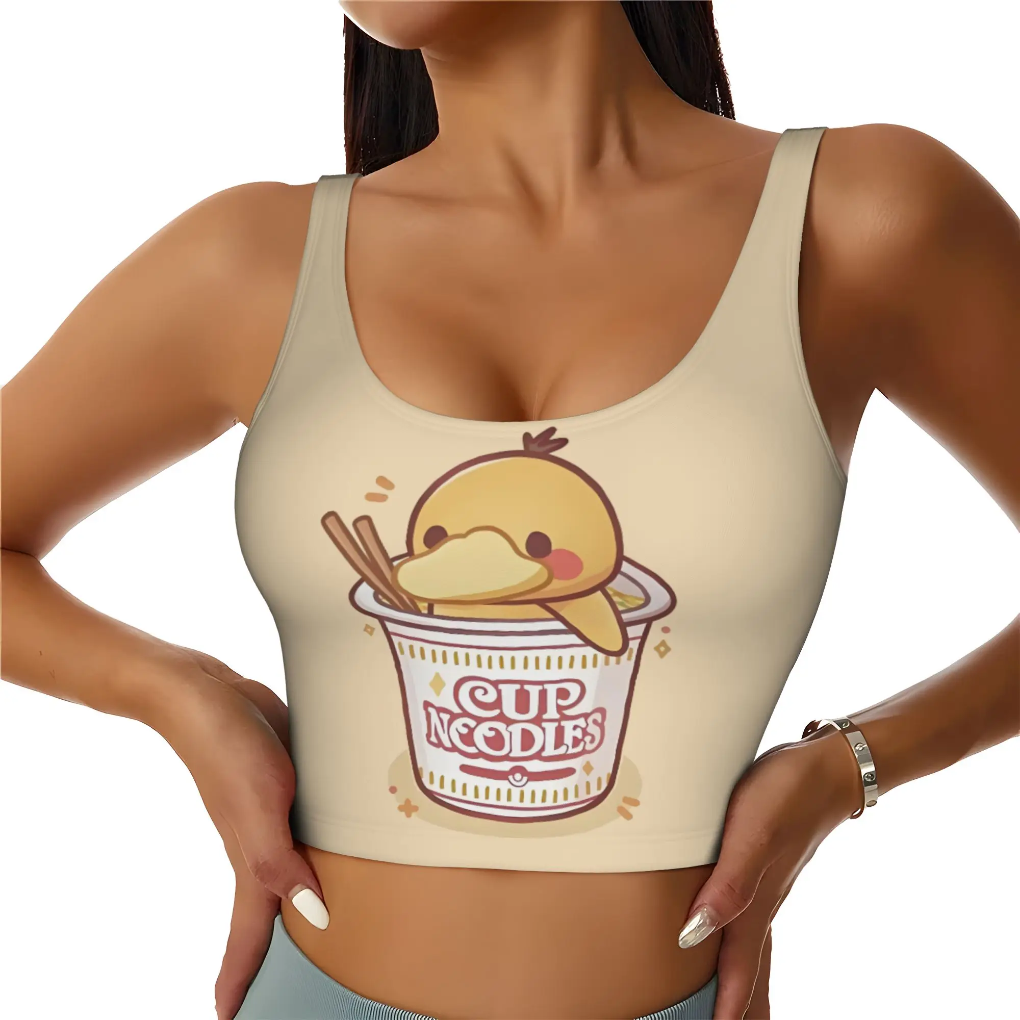 Custom Women P-Psyducks Sports Bras Duck  Animated High Impact Gym Workout Running Crop Tank Tops