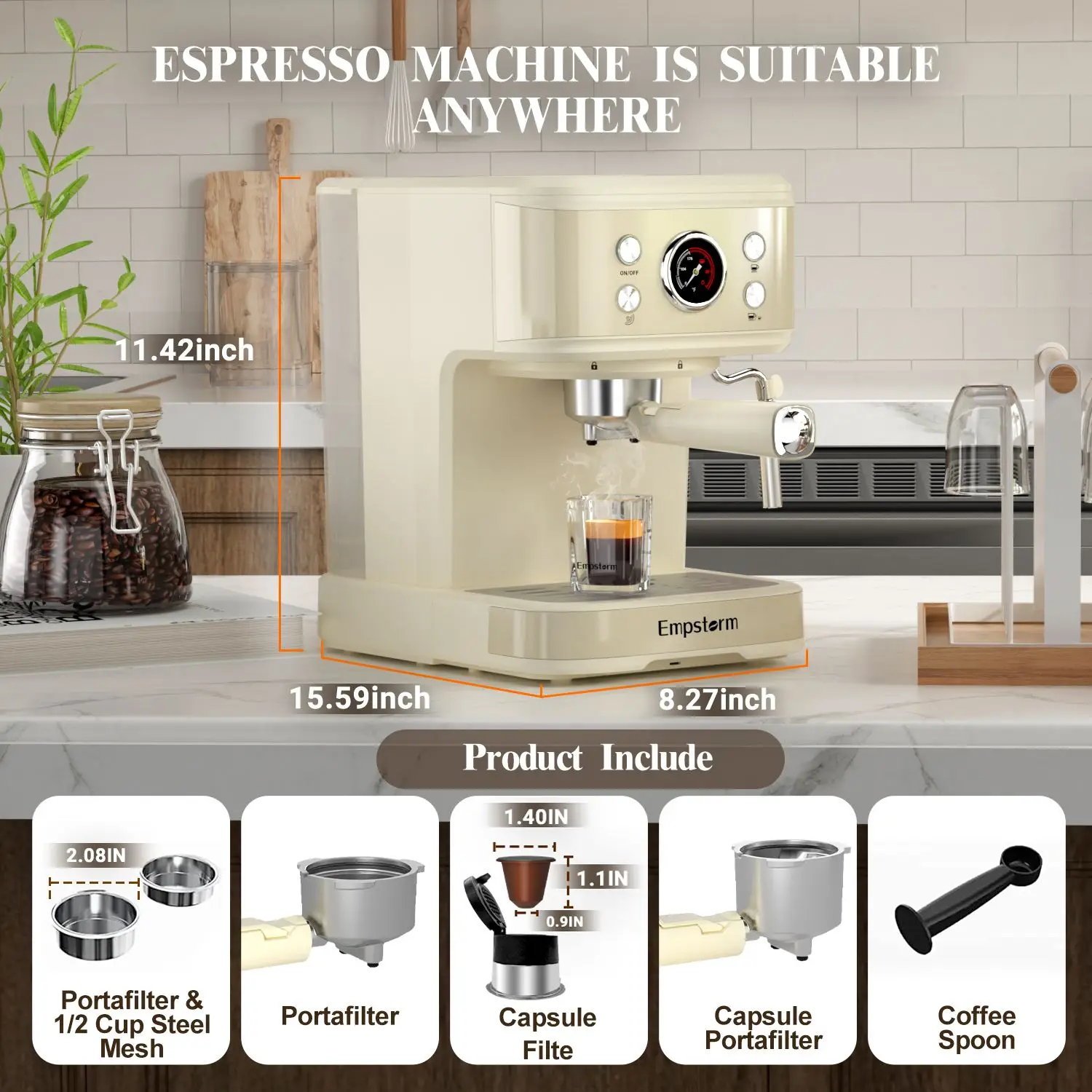 Empstorm-cafetera semiautomática para uso doméstico, máquina de café expreso de 20 bar, capuchino, 2024