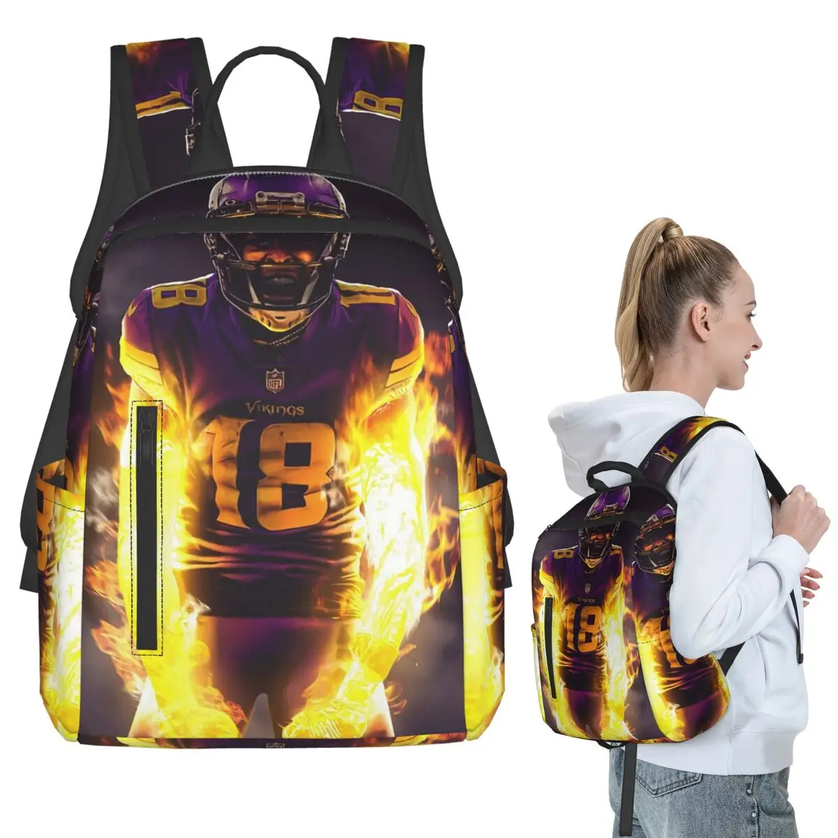 

Justin Jefferson Griddy Design Backpack Student BookBag Children School Bag Laptop Shoulder Bags Boys Girls