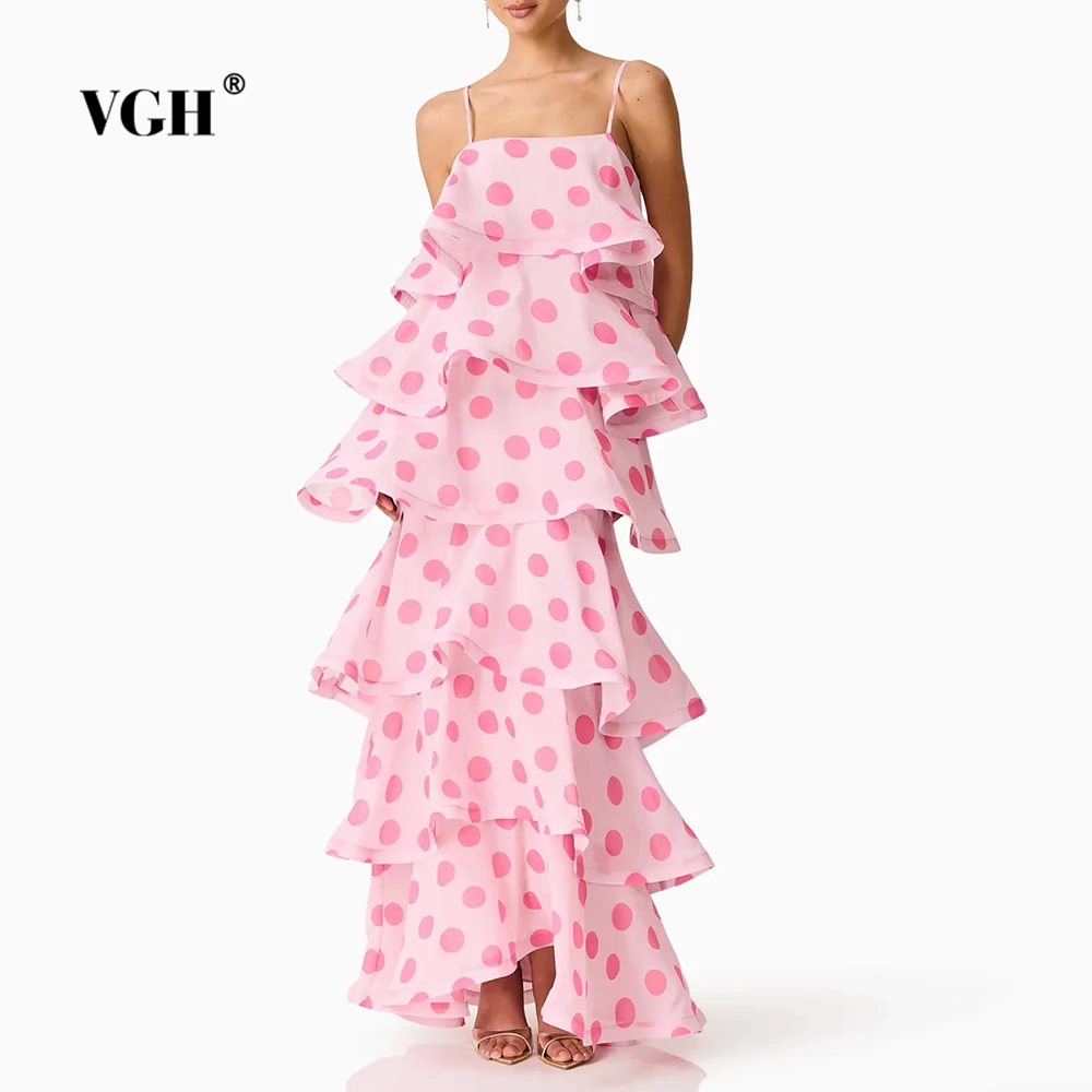 VGH Solid Loose Spliced Ruffles Dresses for Women Square Collar Sleeveless Vintage Korean Dress Female Summer Fashion Style New