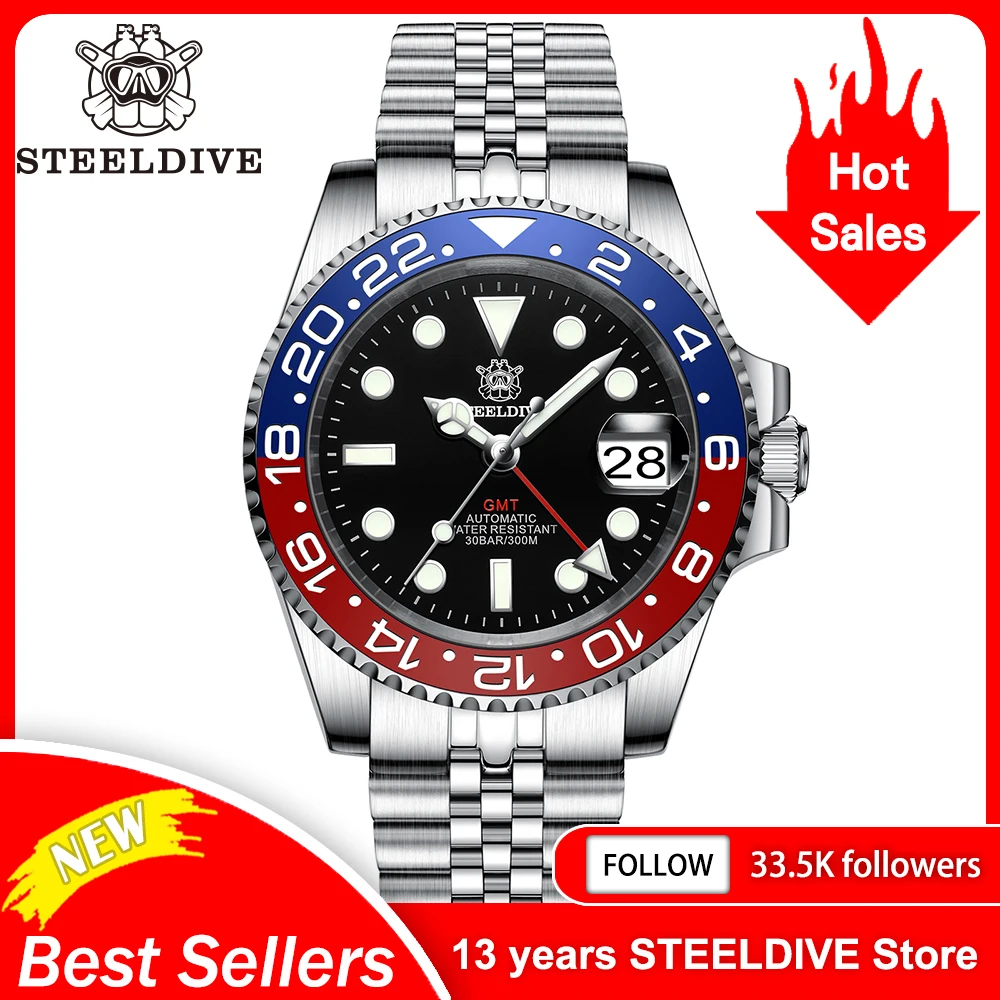 NH34 การเคลื่อนไหวใหม่นาฬิกา 2023 สี่มือ GMT STEELDIVE 41 มม.SD1993 C3 Super Luminous 300M กันน้ํา Mens Dive นาฬิกา Reloj