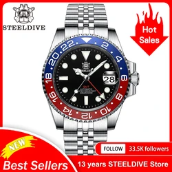 Montre de plongée à quatre mains pour hommes, mouvement NH34 GMT STEELDIVE 41MM SD1993 C3 Super lumineux 2023 M étanche, nouvelle collection 300