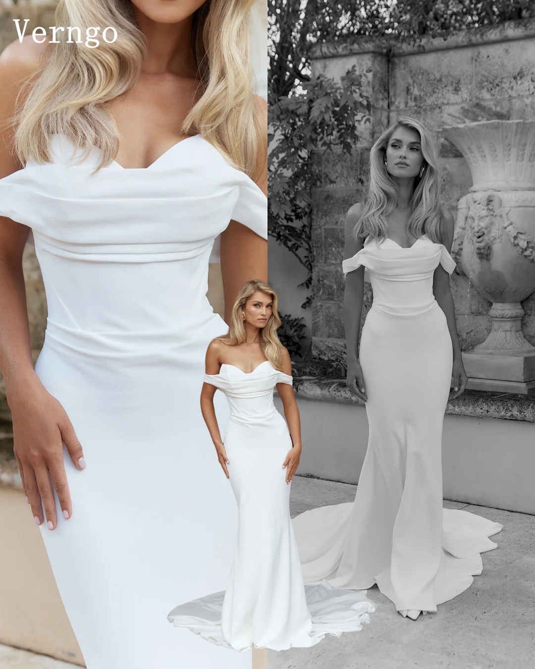 Verngo Simple Mermaid Wedding Dress Off The Shoulder Bridal Gowns Maxi Women Elegant Pleat Beach Bride Dresses Customized