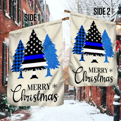 Thin Blue Line Merry Christmas Flag Police Law Enforcem Garden Flag - House Flag