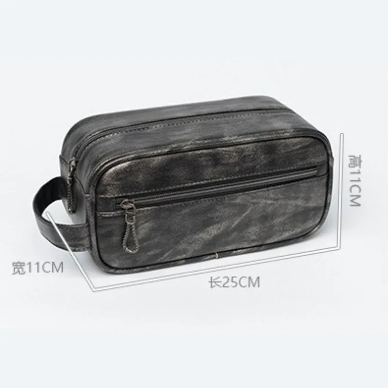 Bolsa de higiene pessoal de viagem masculina, bolsa de cosméticos de couro vintage portátil para viagem de negócios ao ar livre, sacos de armazenamento de suprimentos