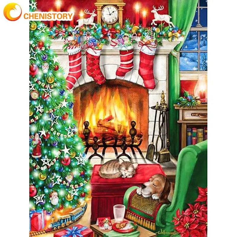 

CHENISTORY Oil Painting By Numbers On Canvas Decorative Paintings Christmas Scene Artwork For Adults Diy Gift Kill Time Picture