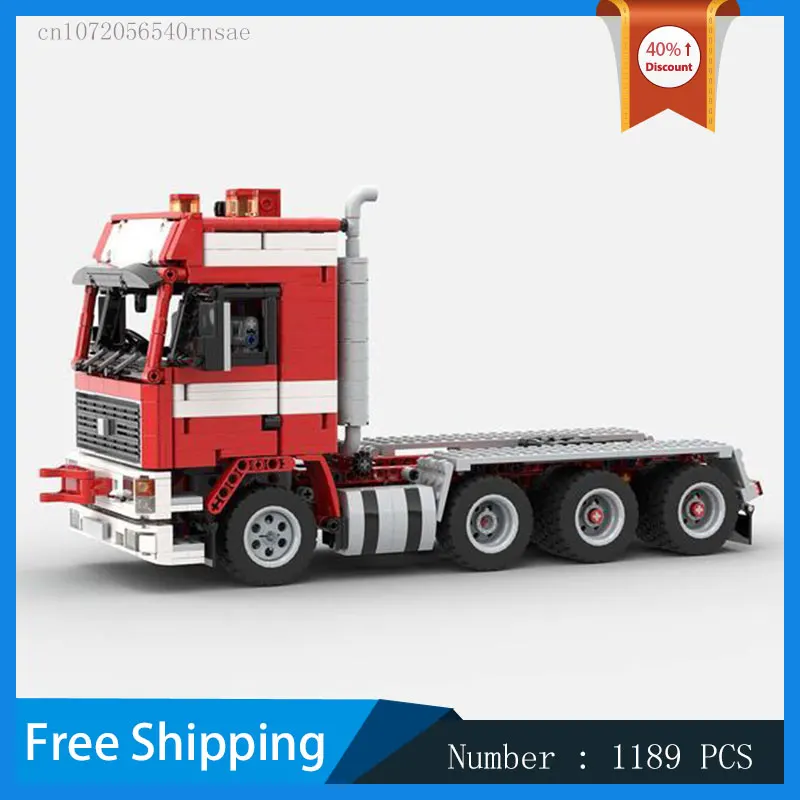 MOC Building Block F16 Red Truck Trailer Model DIY Bricks Assemble Toy Technology Transport Car Birthday Present Children's Gift