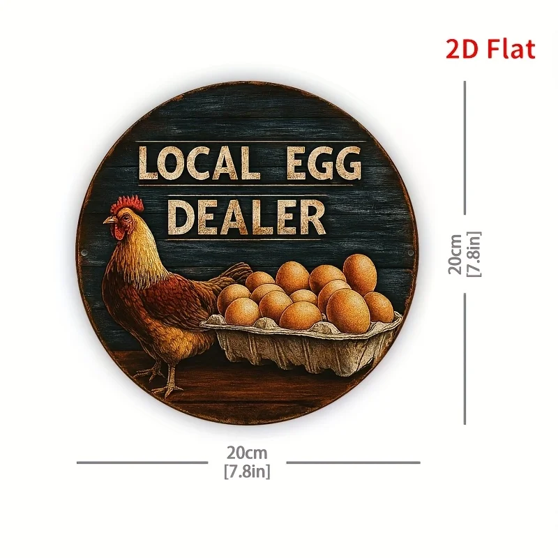 2D Flat, [2D Flat]1pc8 X 8inch (20 X 20cm) LOCAL EGG DEALER SIGN/ Metal Sign Vintage Aluminum Sign, Round Metal Poster, for Outd