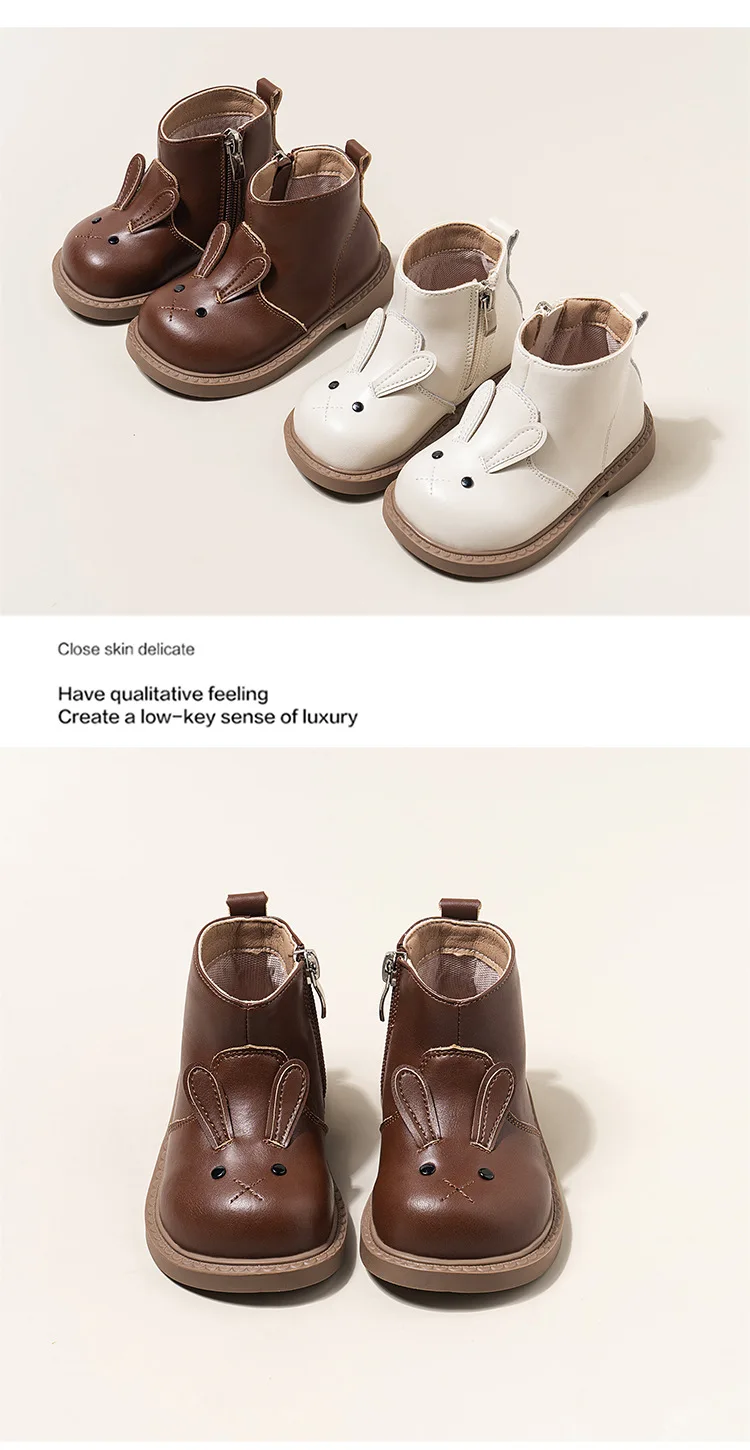 206 Cartoon-Kaninchen-Baby-Stiefeletten für Mädchen im England-Stil, niedliche Hasen-Winterstiefel mit niedrigem Absatz für Kinder und Mädchen – Detail 14