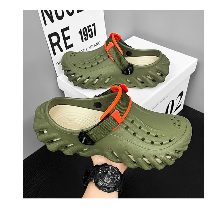 Marken-Herren-Slipper – Weiche und bequeme perforierte Outdoor-Schuhe, wasserdicht, höhenerhöhend, coole EVA-Fahrschuhe – Detail 17