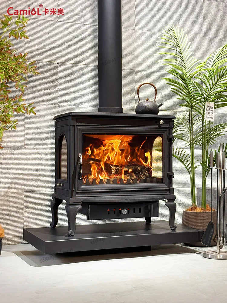 PG fireplace real fire firewood modern home detached villa living room rural bed and breakfast cast iron heater