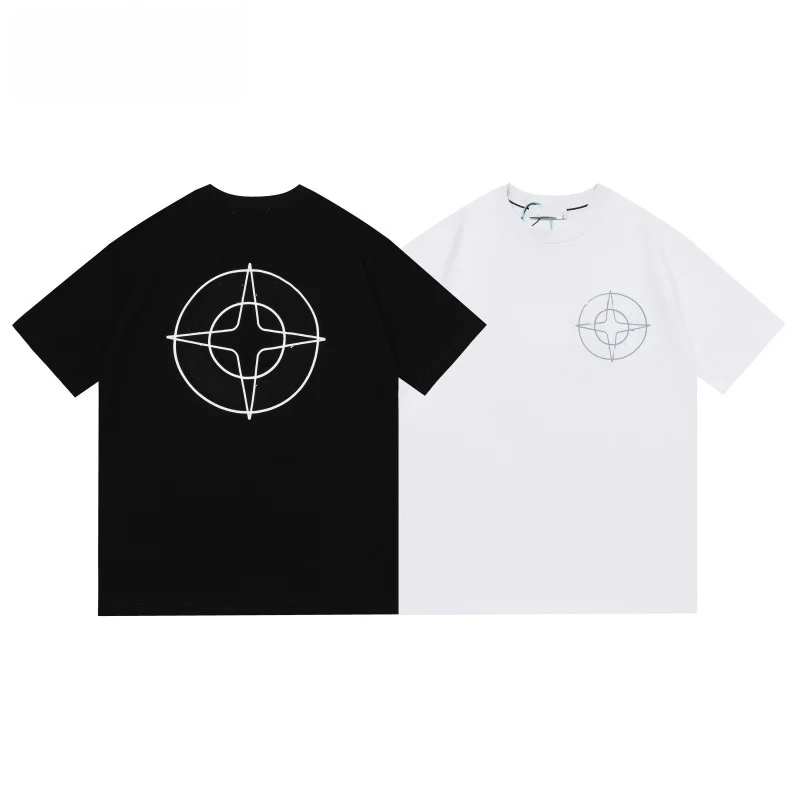 YFStone Trendy Stone Couple Printed T-Shirt Short Sleeve Cotton Casual Unisex round Neck Geometric Pattern Summer Top