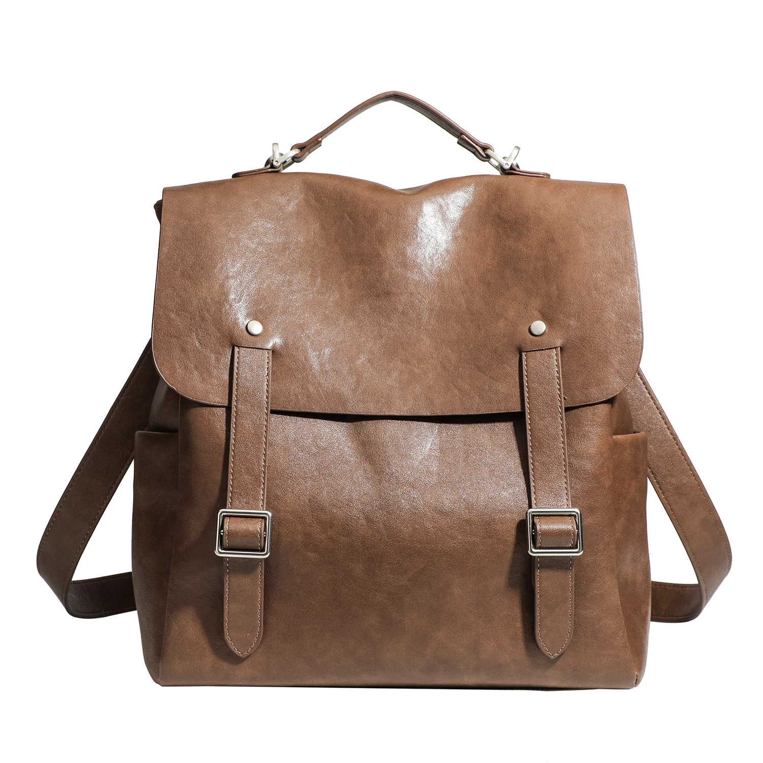 

Classic Backpack For Women Luxury Designer Handbag Purses 2025 New In PU Oily Wax Skin Belt Buckle Patchwork Underarm Shoulder