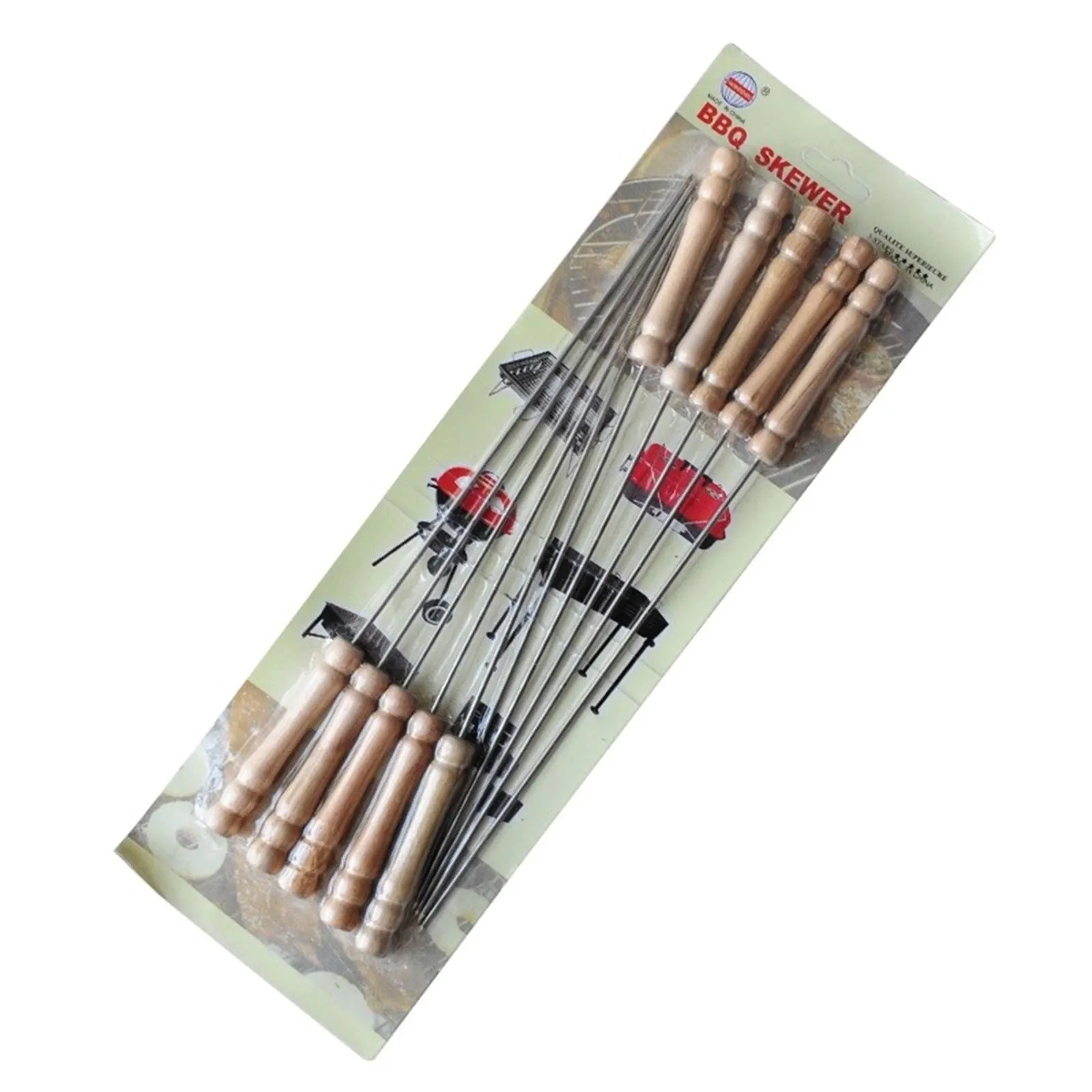 

10pcs BBQ Roast Barbecue Skewer Grill Kebab Needles Stick Stainless Steel Wood Handle Barbecue Needle For Fish Meat