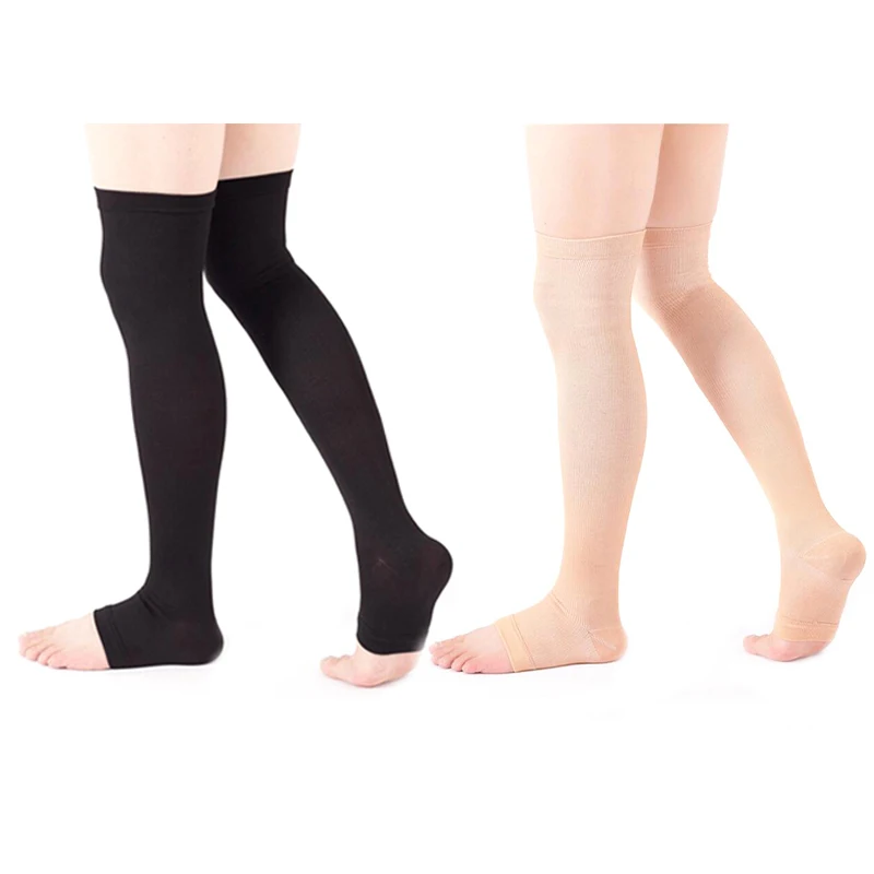 

1 Pair Of With Exposed Toes Knee Height Medical Compression Stockings Varicose Veins Suitable Both Men Women To Protect The Legs