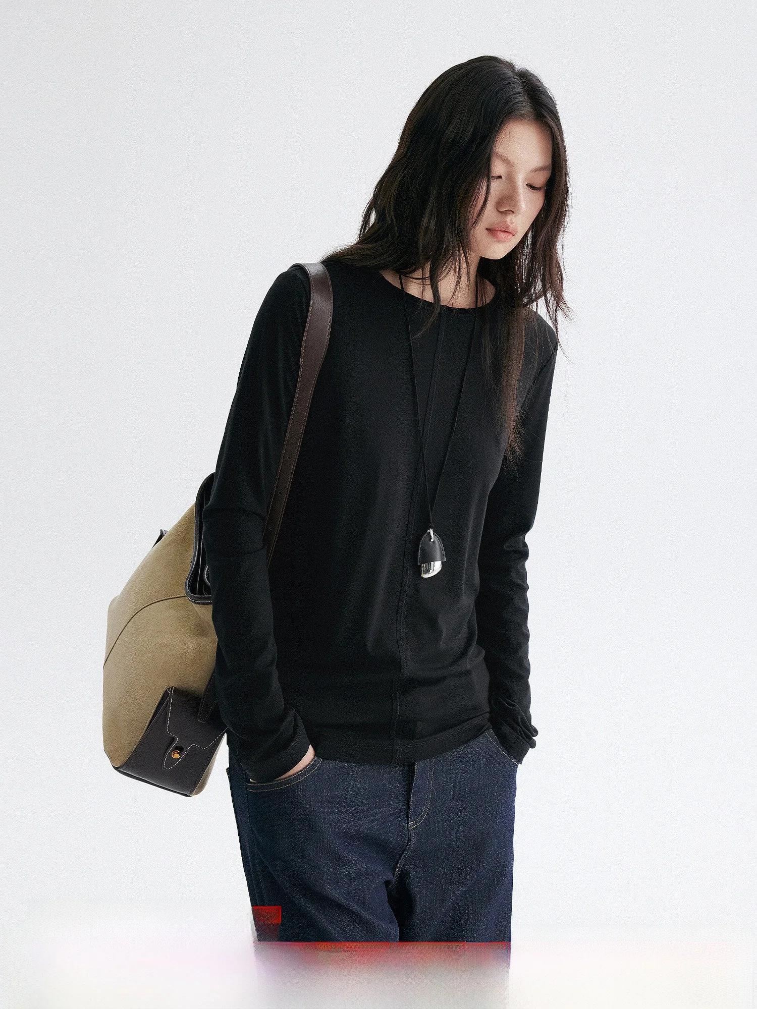 

Женская приталенная футболка с длинным рукавом и круглым вырезом Bymolycho, базовый слой, повседневный прямой крой для комфорта