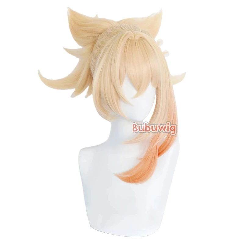 Animeosplay Genshin Impact Yoimiya Cosplay peruki kobiety Halloween 50cm długie proste blond Gradient kucyk włosy syntetyczne