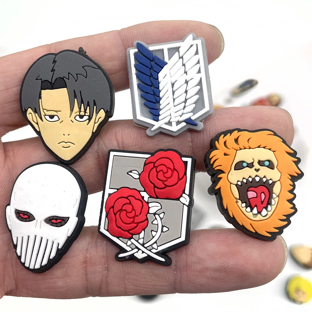 21Pcs/Set  Attack on Titan Shoe Charms for Clogs Bubble Slides Sandals PVC Shoe Decorations Buckle Accessories for Kids Gift