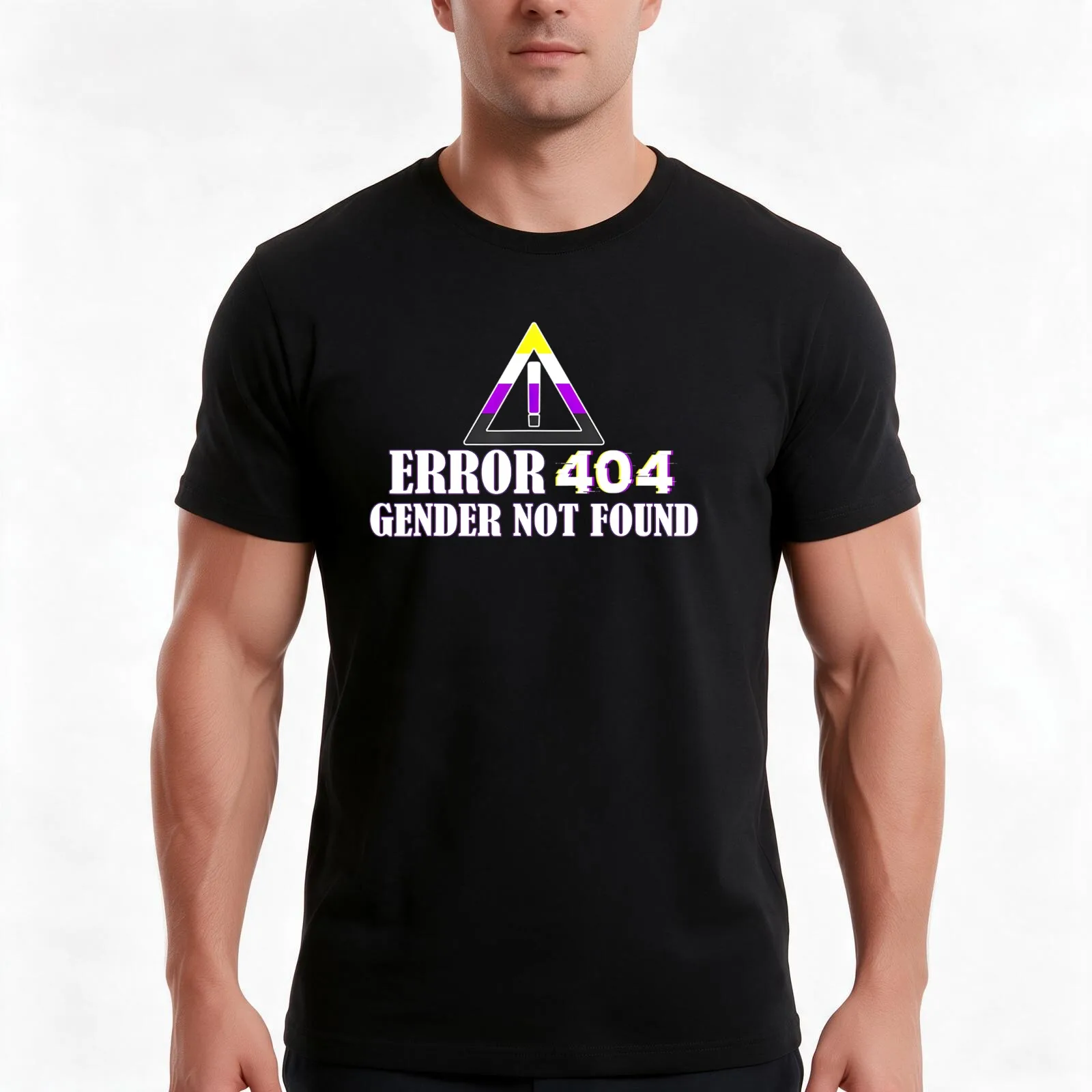 Error 404 Gender Not Found Non Binary Agender LGBTQ Pride -art-width-4000px T-Shirt, Summer Casual Cotton Tee, Unisex Men Women