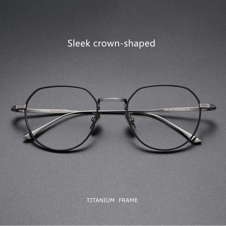 Japanese Retro Pure Titanium Glasses Frame Crown Polygonal Optical eyeglasses for man MASUNAGA same Design GMS846