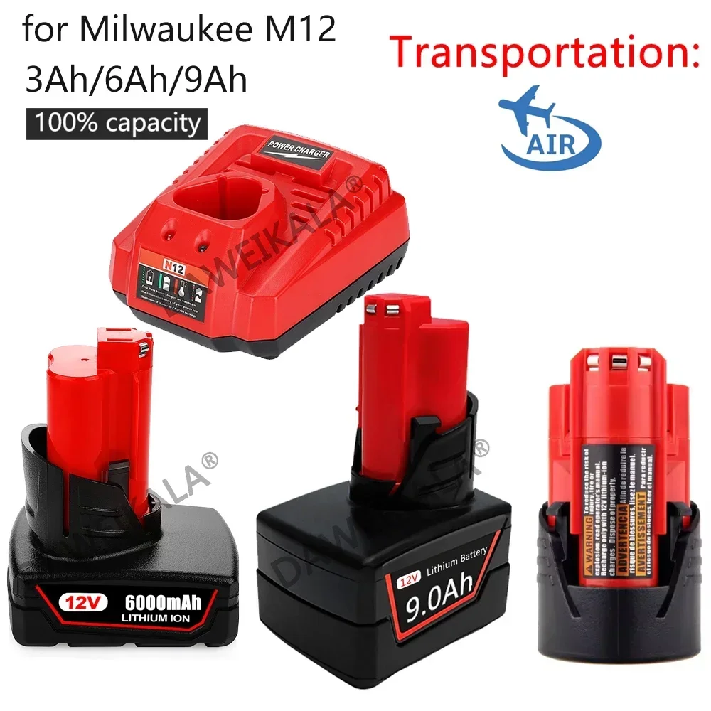 12V lithium battery 9Ah Rechargeable Battery For Milwaukee M12 XC Cordless Tools 48-11-2402 48-11-2411 48-11-2401 MIL-12A-LI