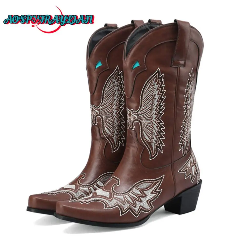

Women 's Western Cowboy Sewing Floral Boots 2023 Embroidery Vintage Retro Patchwork Cowgirl Shoes