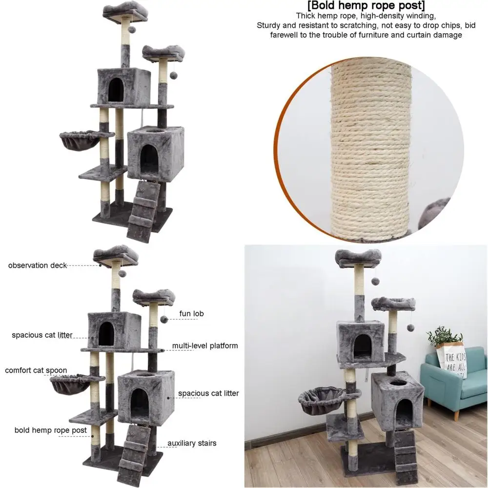 

Indoor Cat Tower with Climbing Frame, Litter, Villa, Toys, Large Supplies for Cats, Premium Cat Tree for Indoor Play and Comfort