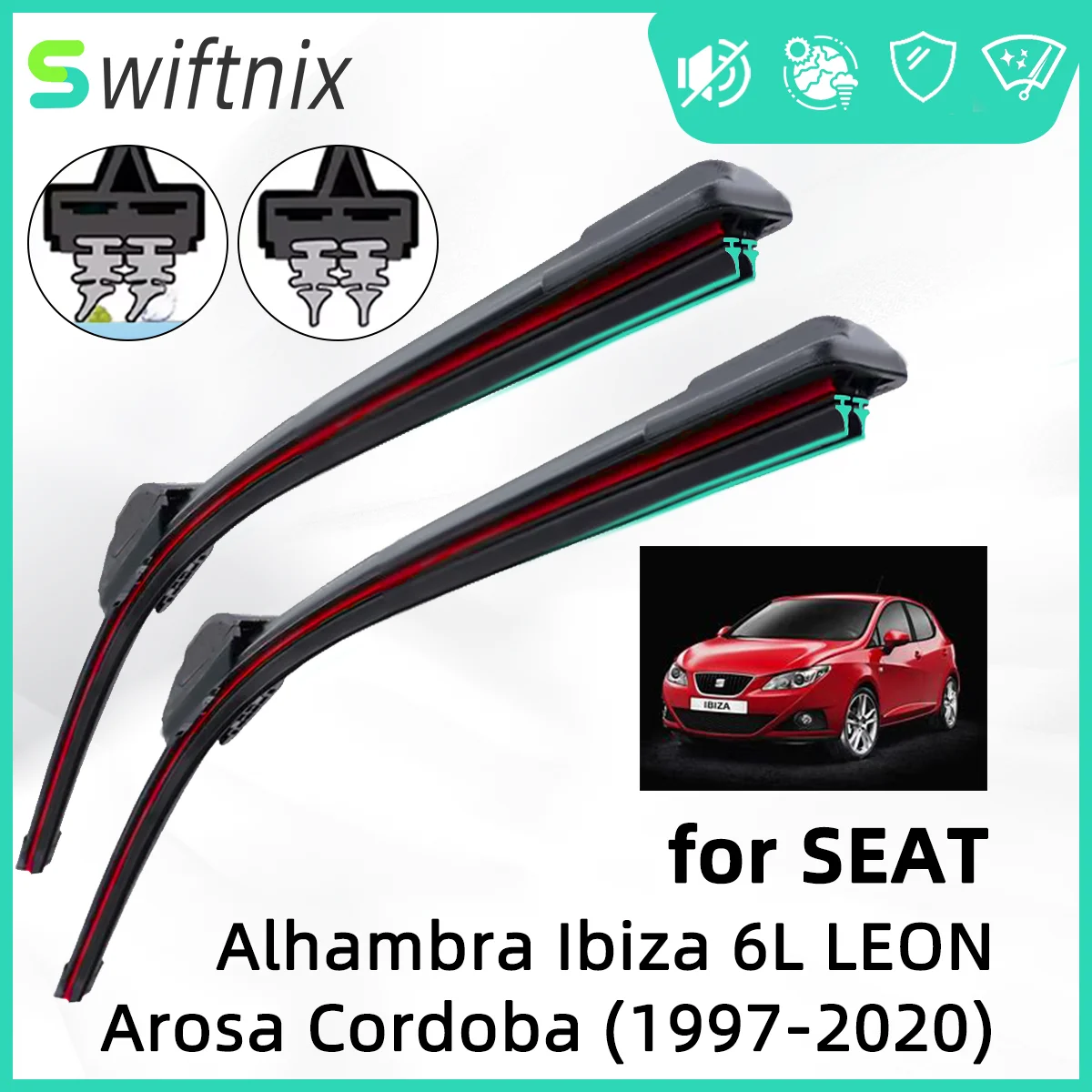 Double Rubber Car Wiper for SEAT Alhambra Arosa Cordoba Ibiza LEON 5F8 Front Wiper Blades Brushes Cutter Accessories Windscreen