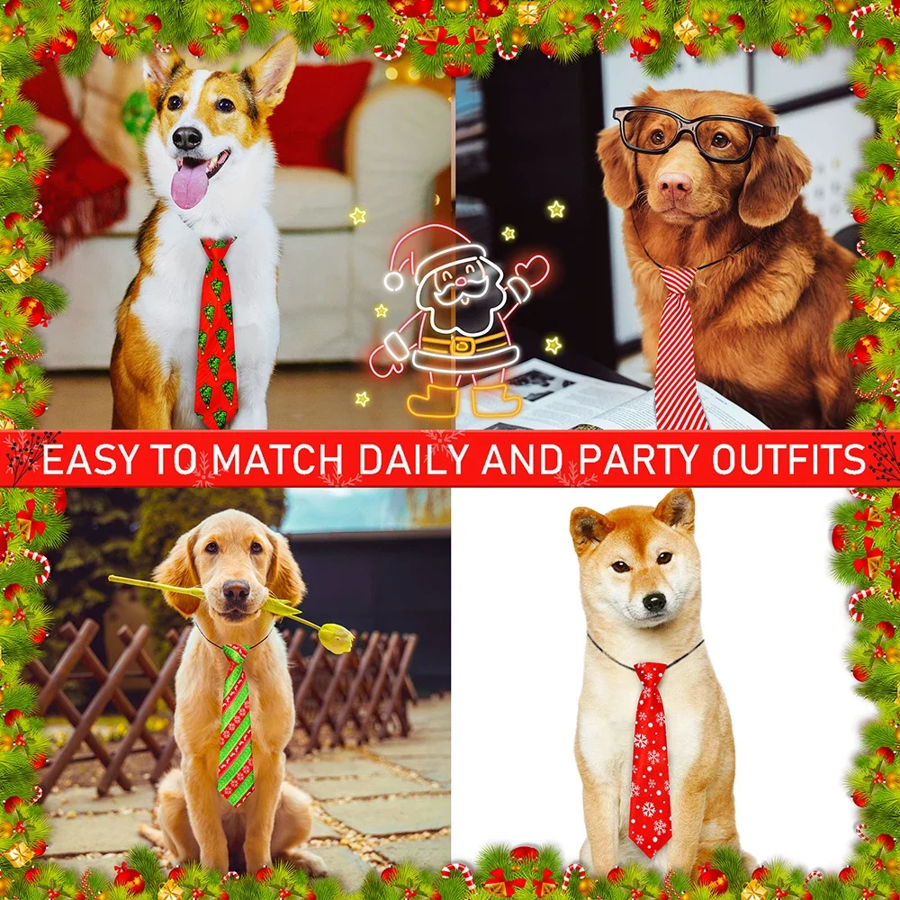 10/30/50Pcs Pet Dog Accessories Christmas Style Big Size Pet Dog Necktie Adjustable Dog Collar Bow ties For Medium Large Dog