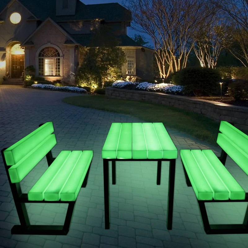 REAQ LED Glow Waiting Chair 5pcs Sets Commercial Home Outdoor Furniture PE Plastic Park Bench Luminous Garden Long Seat Riq-C19