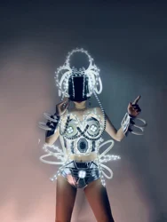 Technology Sense Dancer Performance Stage Costume LED Headwear Split Suit Bodysuit Gogo Dance Clothes Rave Clothing