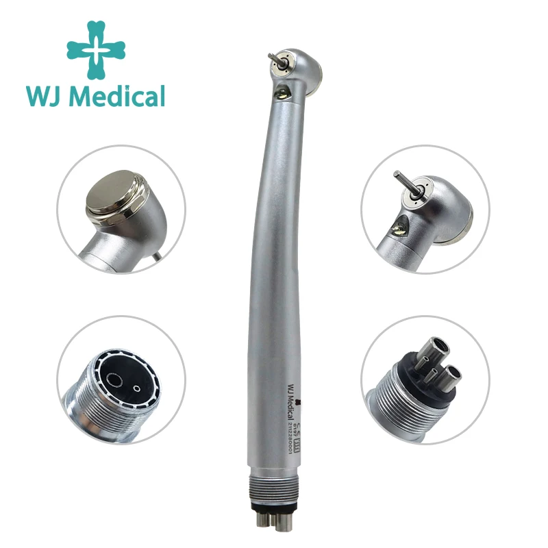 WJ Medical Dental LED High Speed Hand Piece Dentist E-Generator Handpiece Push Button 2/4 Holes Three Water Spray Air Turbine