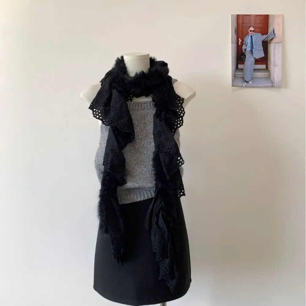 

Простой кружевной шарф Y2k, утепленная шаль для девочек, однотонные теплые зимние шарфы для девочек