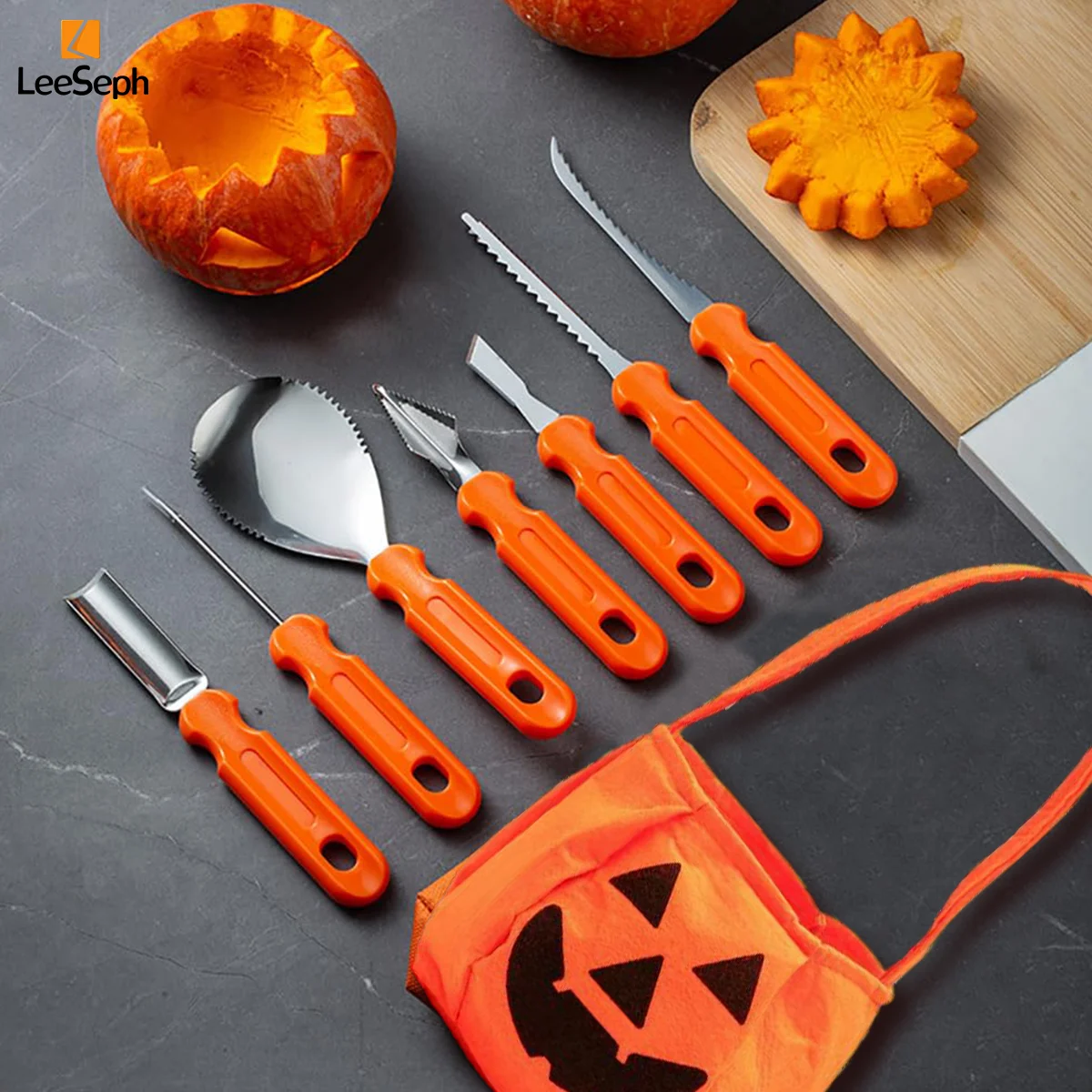 Leeseph Halloween Pumpkin Carving Kit, Stainless Steel Carving Tools Set with Carrying Bag, Halloween Decoration DIY Carver Tool