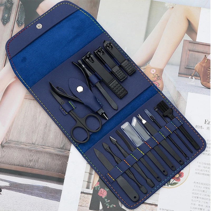 16pcs Stainless Steel Nail Set Decoration Foot Nail Scissors Stainless Steel Professional Clippers Tool Belt Travel Kit Clipper