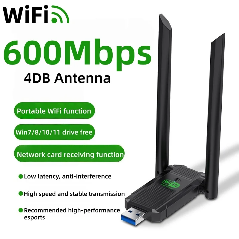 

USB-адаптер 600 Мбит/с, высокоскоростной двухдиапазонный Wi-Fi 2,4G + 5 ГГц, двухдиапазонная беспроводная сетевая карта для ПК/ноутбука WindowsXP/7/8/8.1/10/11