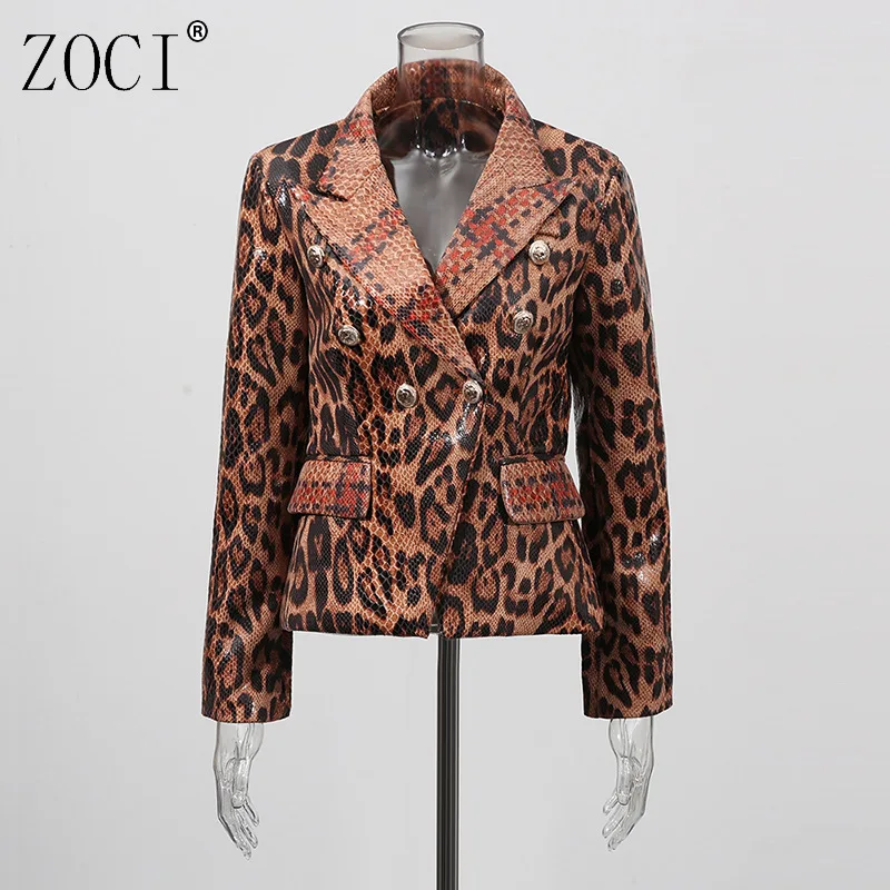 

ZOCI Leopard Sequins Women's Blazers Long Sleeve Unique Design Suit Jackets For Female Sexy Fashion Long Sleeve Coats New