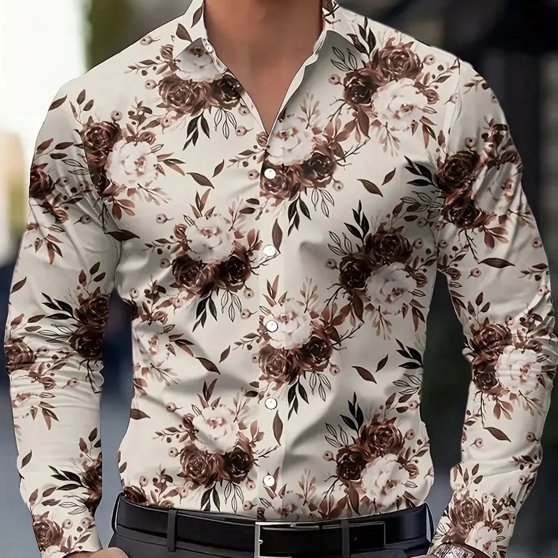 

New autumn 3D pattern fashion elegant all-season men's shirt 2025, stylish casual party long sleeve shirt