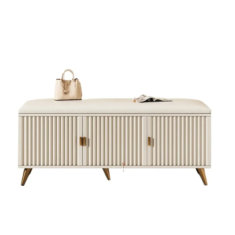 Modern Entryway Shoe Cabinet with Cushioned Seat Wall Mounted Storage Bench Slim Design for Hallway Living Room
