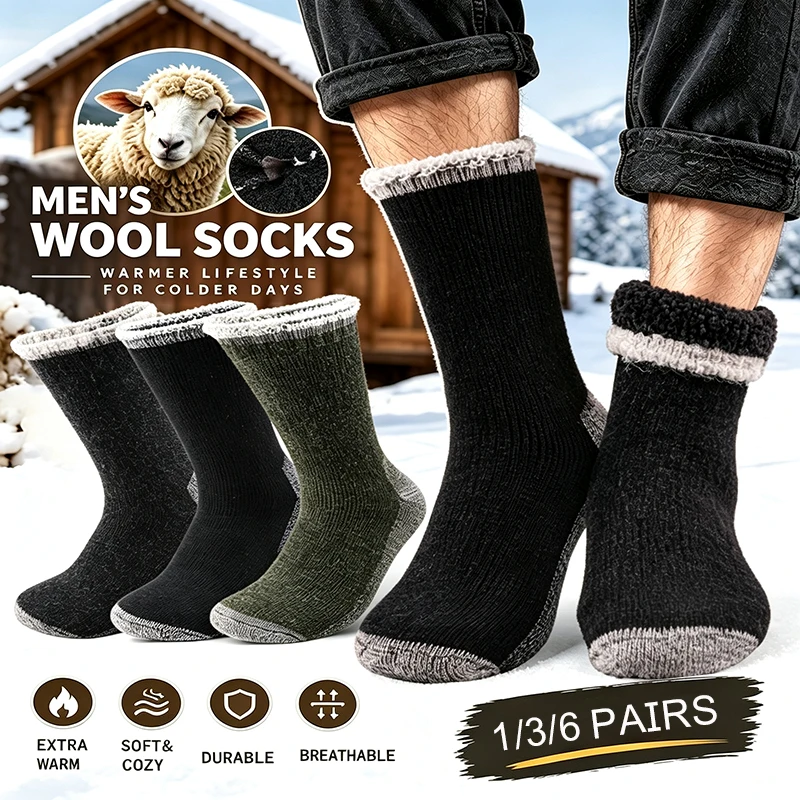 Aliexpress 1/3/6 Pairs Men‘s Wool Socks Winter Super Thick Thermal Crew Sock High-Quality Fleece Terry Middle Tube Socks Daily Wear - Aliexpress Deal